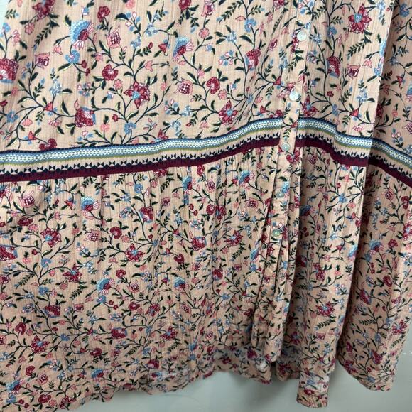 Wonderly Maxi Dress Women L Pink Multi Floral Ruffle Puff Sleeve Cottage Prairie - Picture 4 of 8